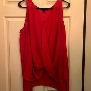 Signature Studio Red Lace-Trim Draped Tank